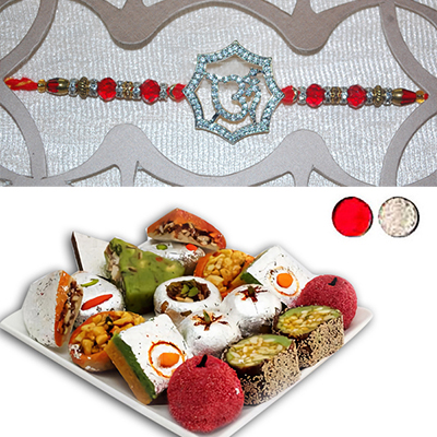 "RAKHI -AD 4190A (Single Rakhi), 500gms of Kaju Assorted Sweets - Click here to View more details about this Product